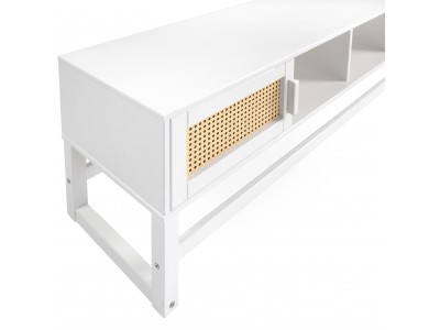 Rack para tv com portas de palhinha indiana na cor branco laca | Coleção Blanco Acapulco